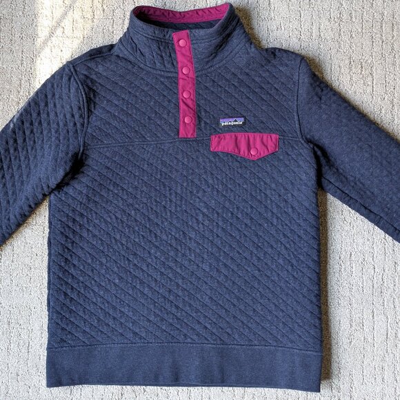 Patagonia Womens Small Organic Cotton Quilt Snap-T Pullover Sweatshirt Navy Blue - Picture 2 of 7
